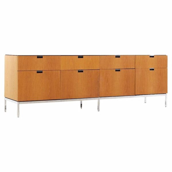 knoll mid century natural oak and white marble top credenza