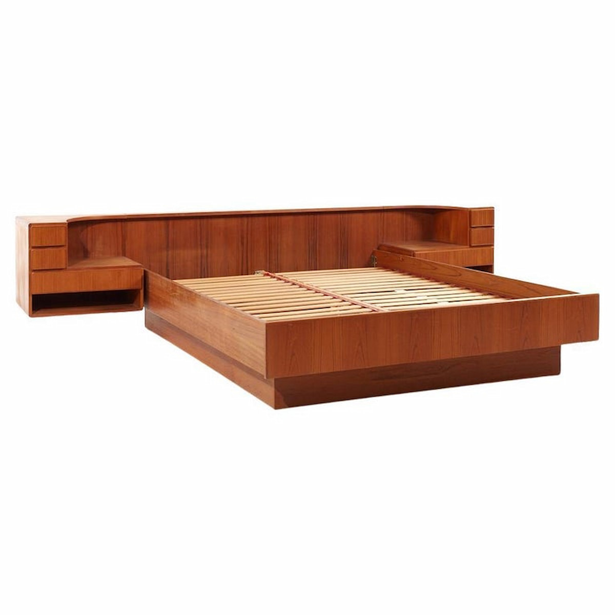 Komfort Mid Century Danish Teak Queen Platform Bed with Nightstands