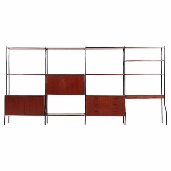 lyby mobler mid century danish teak and steel 4-bay freestanding wall unit