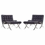 Mies Van Der Rohe for Knoll Mid Century Barcelona Lounge Chairs with Ottomans - Pair
