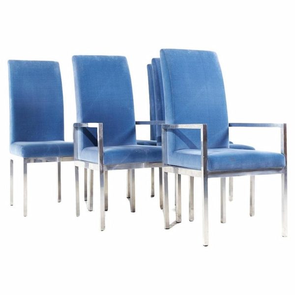 milo baughman style design institute of america mid century chrome dining chairs - set of 6