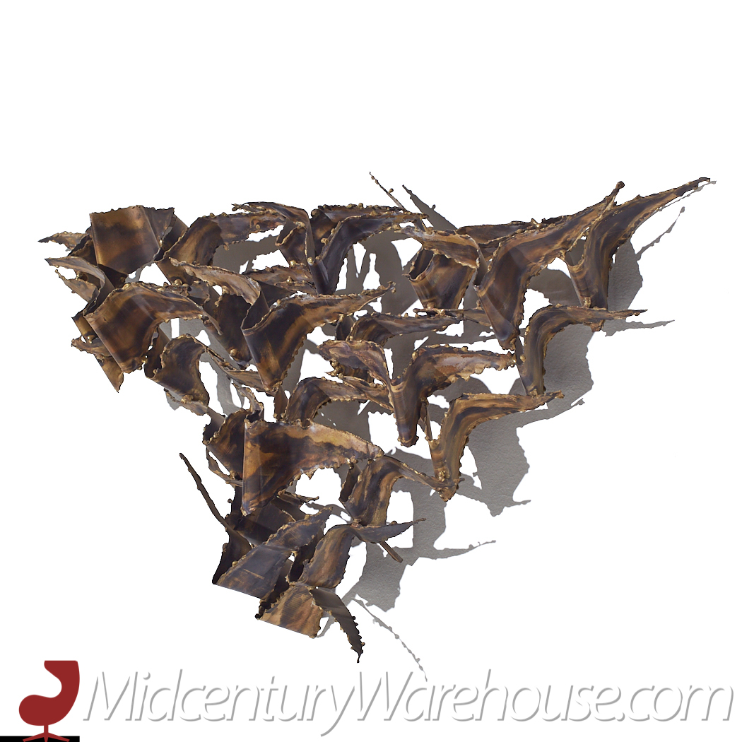 Silas Seandel Style Mid Century Brutalist Brass Birds Wall Sculpture