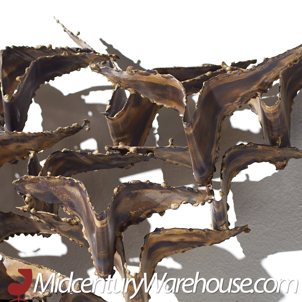 Silas Seandel Style Mid Century Brutalist Brass Birds Wall Sculpture