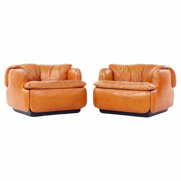Alberto Rosselli for Saporiti Confidential Mid Century Leather Lounge Chairs - Pair