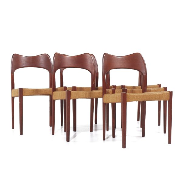 arne hovmand olsen for mogens kold mid century danish teak papercord dining chairs - set of 6