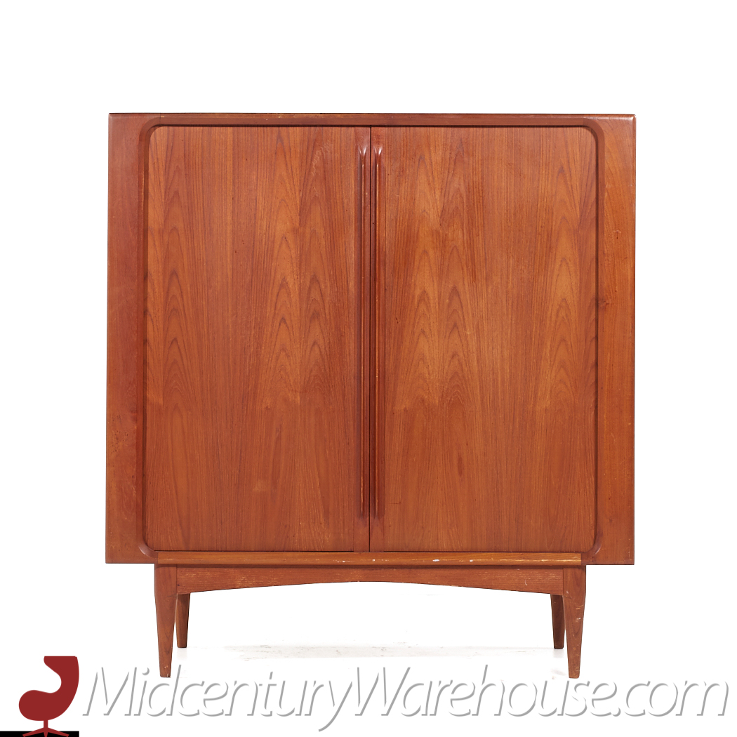 Bernhard Pedersen Mid Century Danish Teak Tambour Door Armoire Highboy Dresser