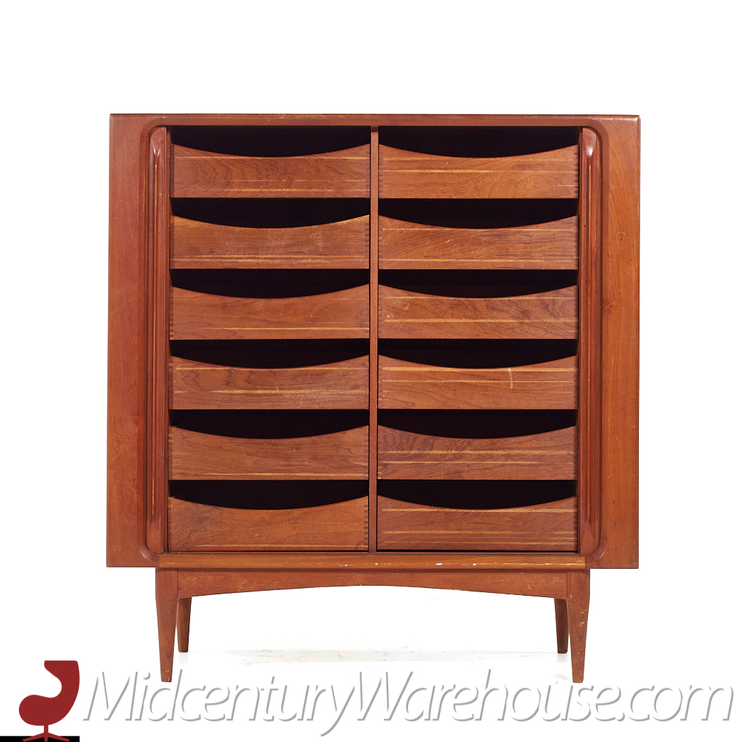 Bernhard Pedersen Mid Century Danish Teak Tambour Door Armoire Highboy Dresser