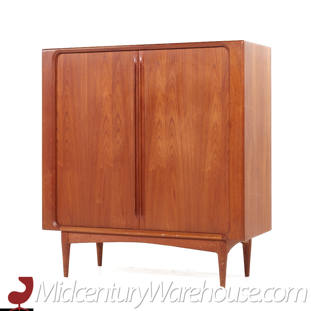 Bernhard Pedersen Mid Century Danish Teak Tambour Door Armoire Highboy Dresser