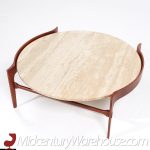 Bertha Schaefer Mid Century Sculpted Travertine and Walnut Coffee Table