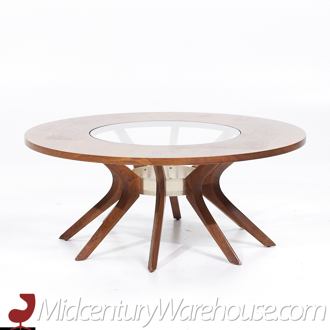 Broyhill Brasilia Mid Century Walnut and Glass Cathedral Coffee Table