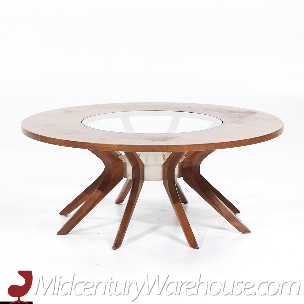 Broyhill Brasilia Mid Century Walnut and Glass Cathedral Coffee Table