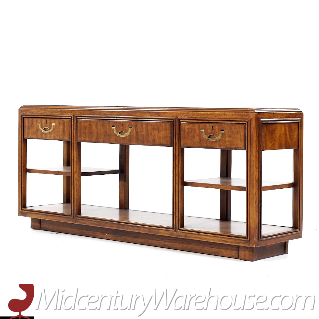 Drexel Campaign Pecan and Brass Console Sofa Table