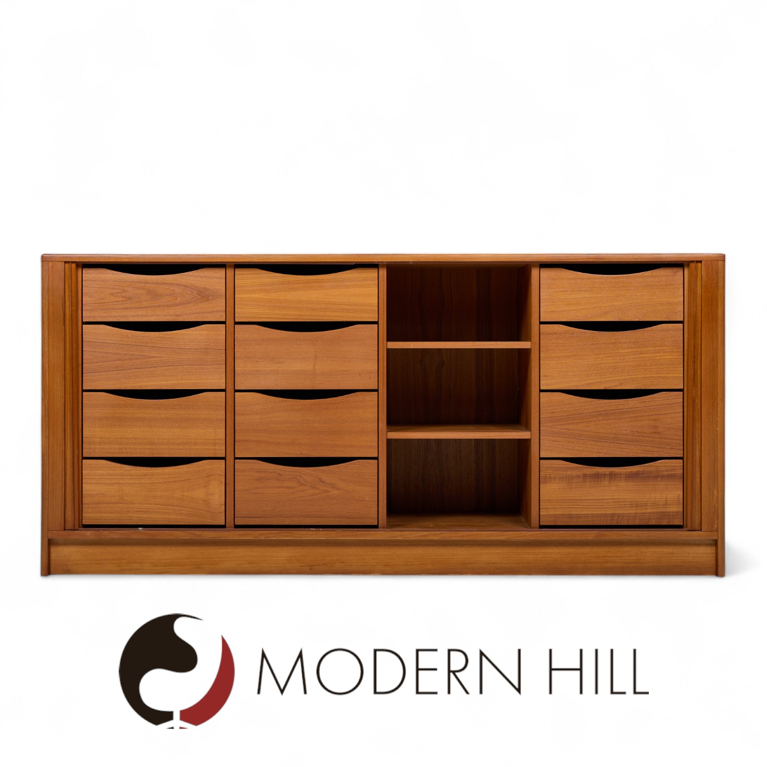 Dyrlund Mid Century Danish Teak Tambour Door Lowboy Dresser