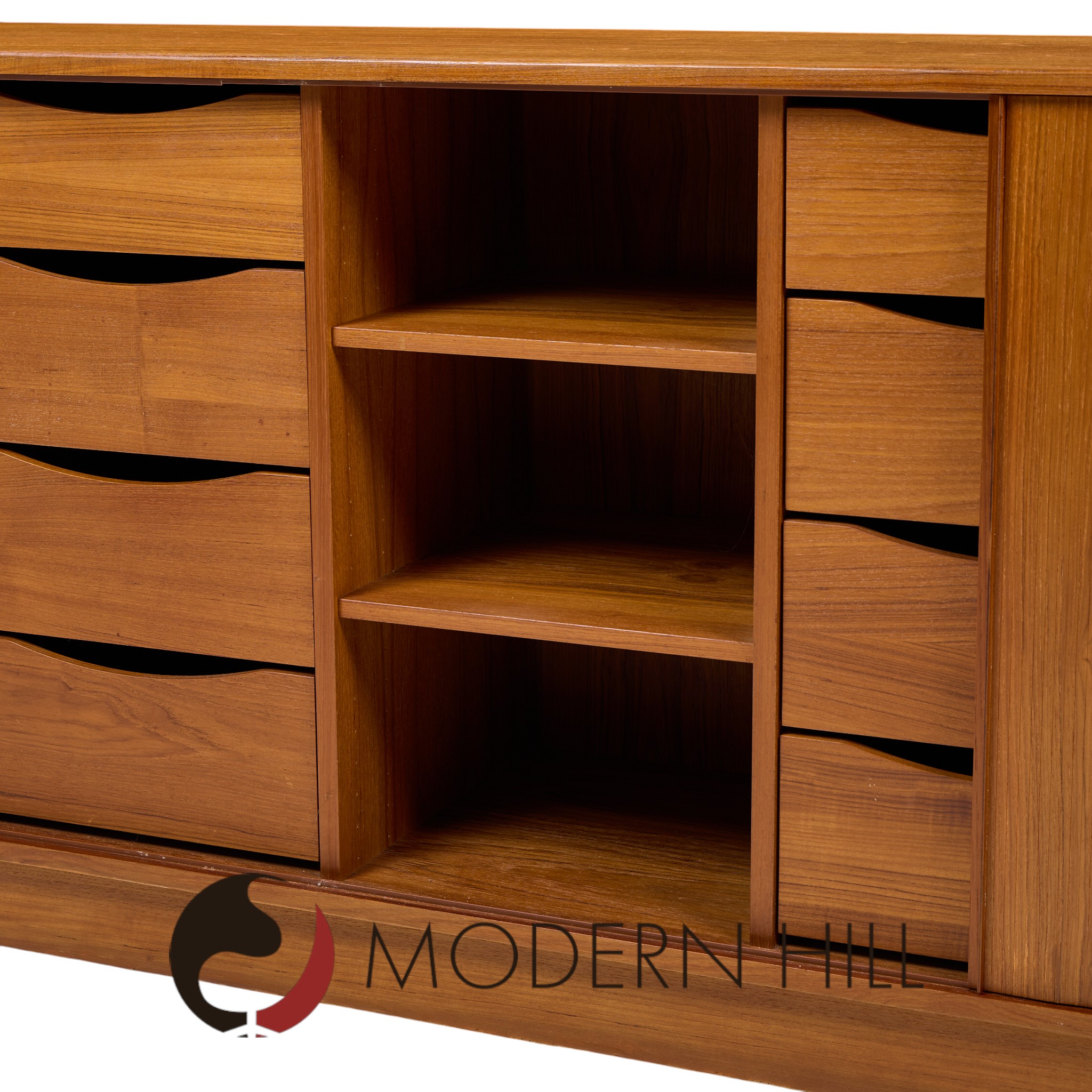 Dyrlund Mid Century Danish Teak Tambour Door Lowboy Dresser