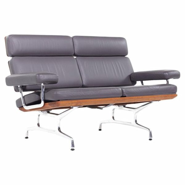 Eames for Herman Miller Model Es108 Mid Century Leather and Walnut Two-seat Sofa