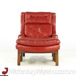 hans olsen style red leather chair with ottoman