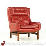 hans olsen style red leather chair with ottoman