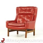 hans olsen style red leather chair with ottoman