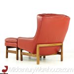 hans olsen style red leather chair with ottoman