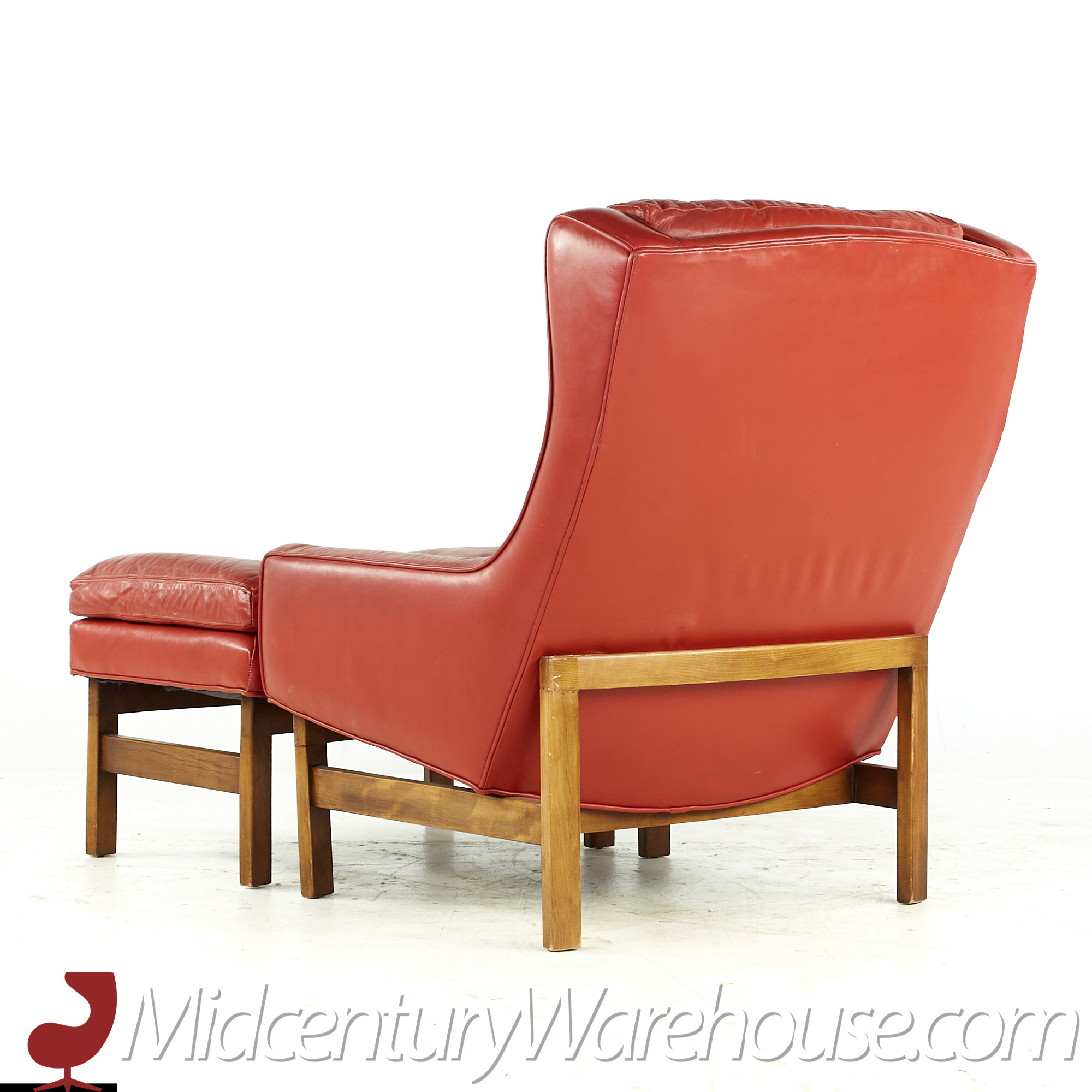 hans olsen style red leather chair with ottoman