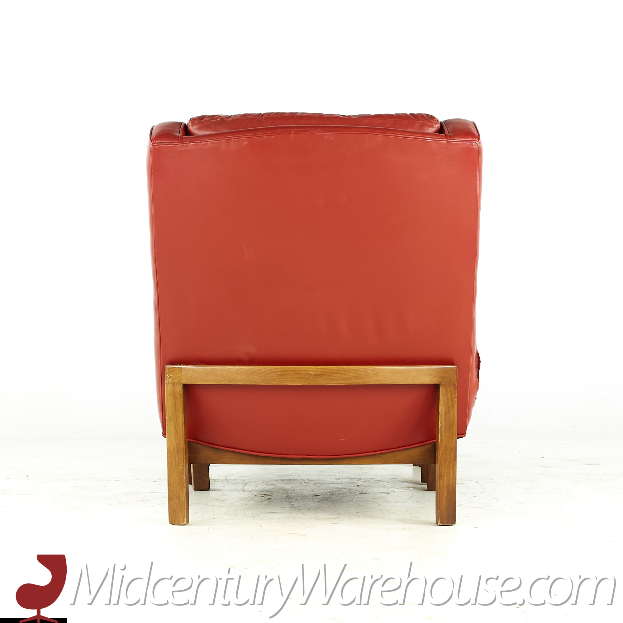hans olsen style red leather chair with ottoman