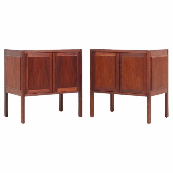 jack cartwright for founders mid century walnut and slate top nightstands - pair