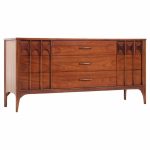 Kent Coffey Perspecta Mid Century Walnut and Rosewood 9 Drawer Lowboy Dresser