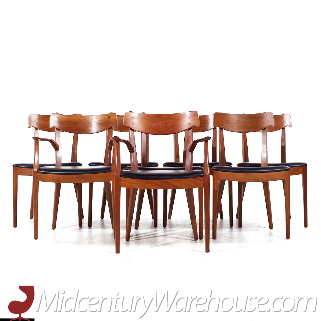 Kipp Stewart for Drexel Declaration Mid Century Walnut Dining Chairs - Set of 8