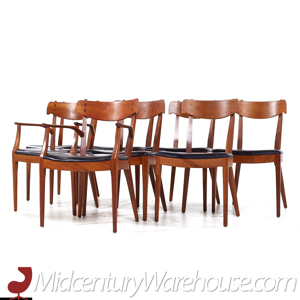 Kipp Stewart for Drexel Declaration Mid Century Walnut Dining Chairs - Set of 8