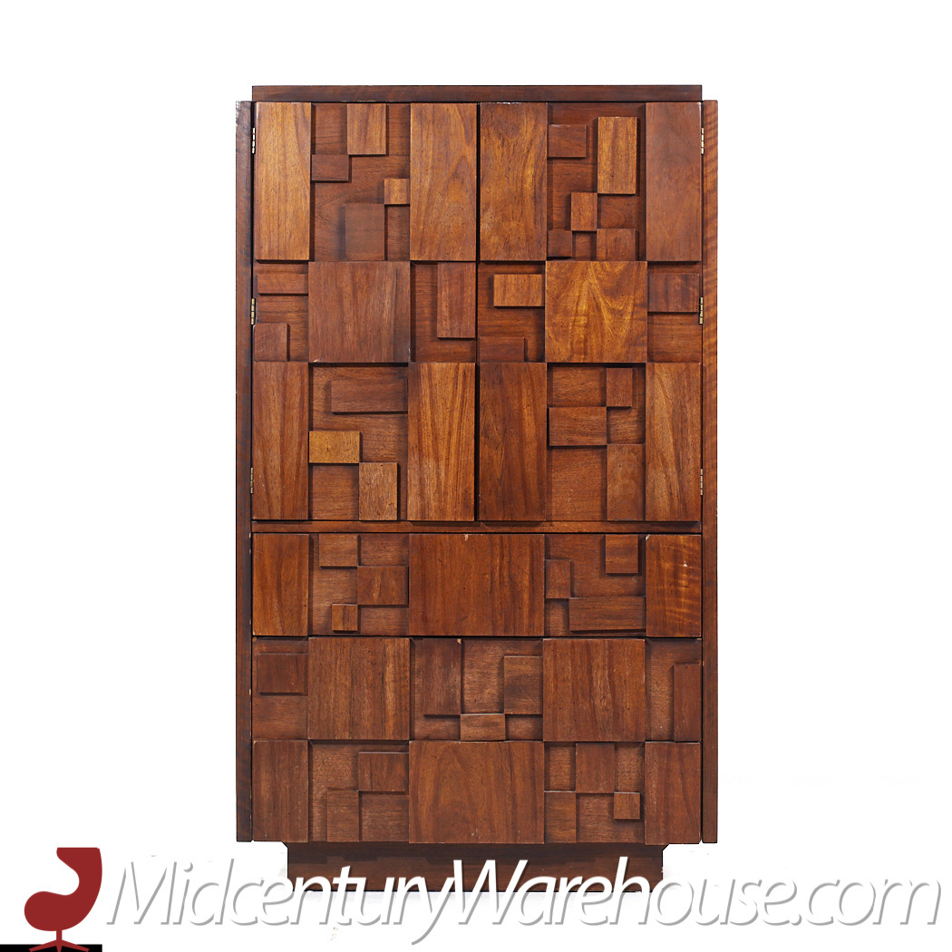 Lane Staccato Mid Century Walnut Brutalist Armoire