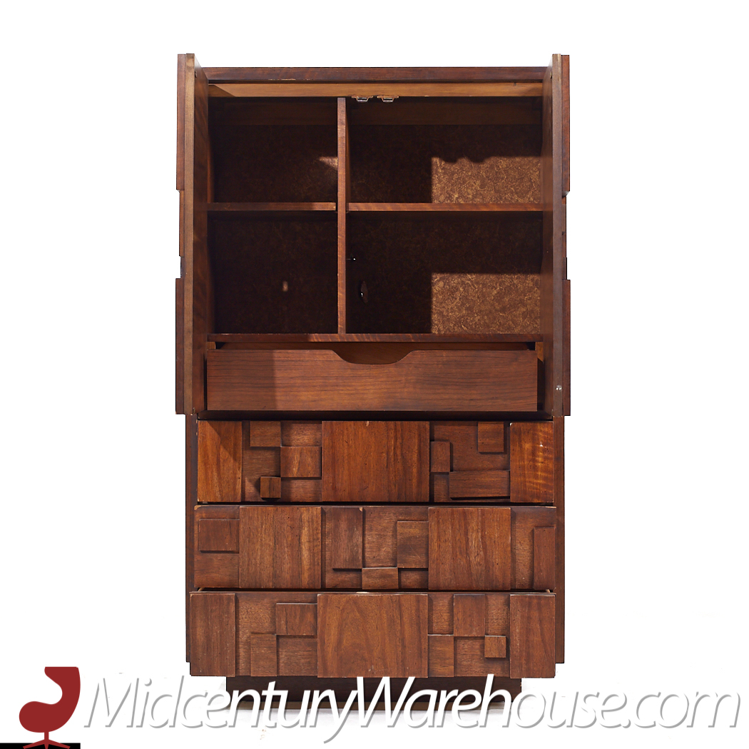 Lane Staccato Mid Century Walnut Brutalist Armoire