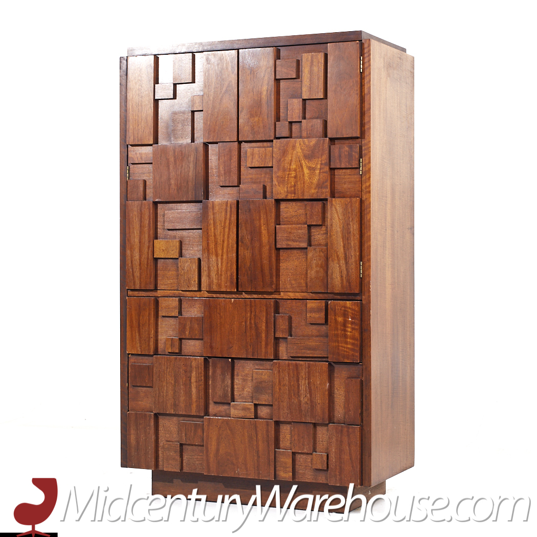 Lane Staccato Mid Century Walnut Brutalist Armoire