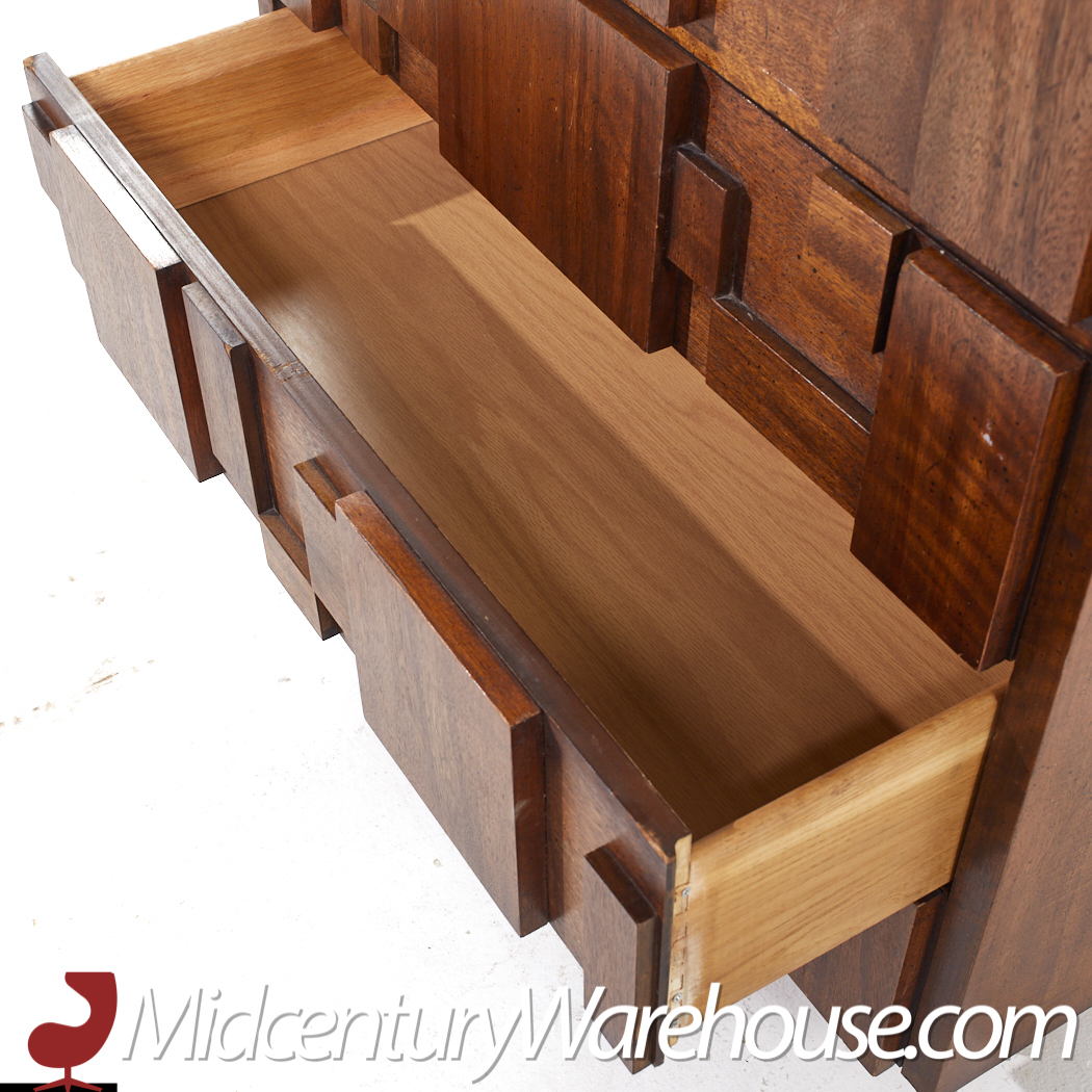 Lane Staccato Mid Century Walnut Brutalist Armoire