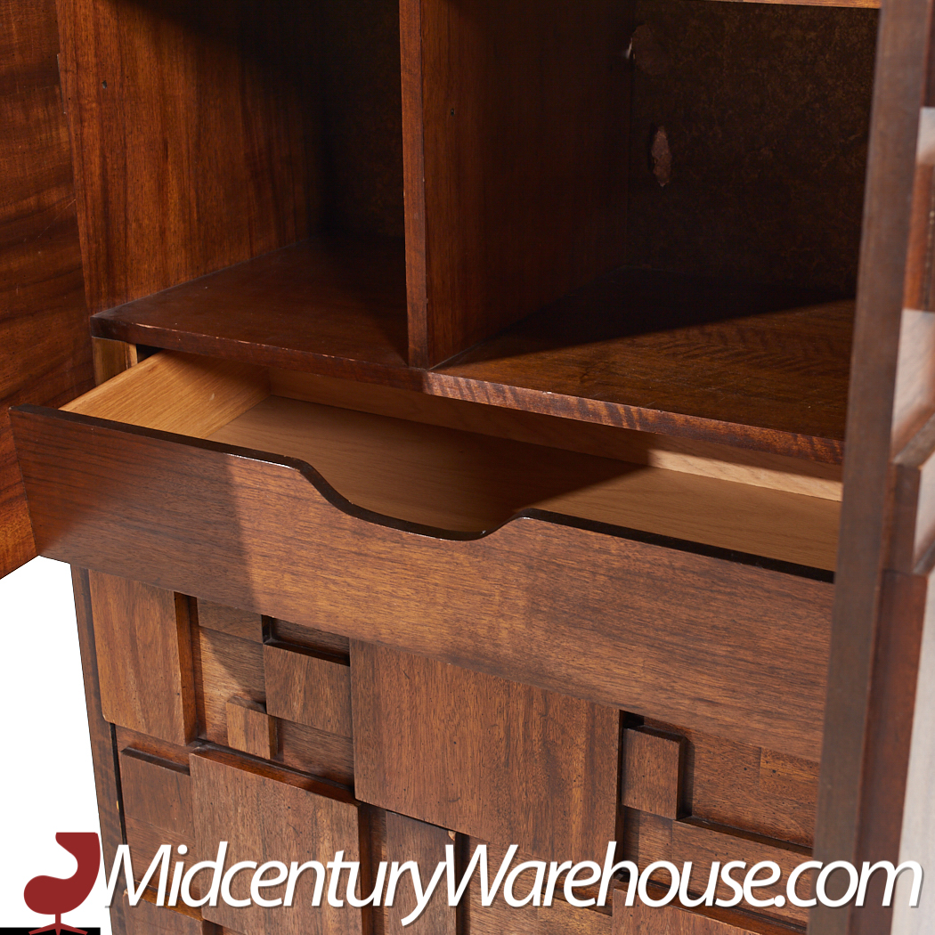 Lane Staccato Mid Century Walnut Brutalist Armoire