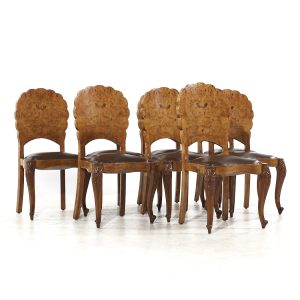 mid century french burlwood dining chairs - set of 8