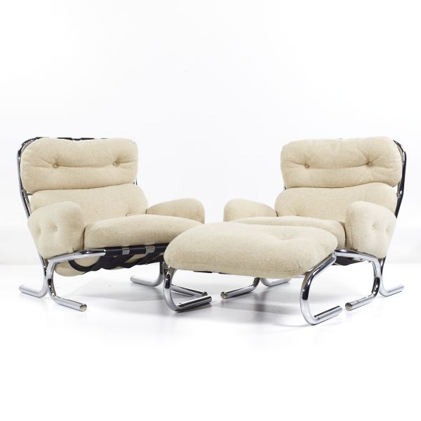 Milo Baughman for Directional Mid Century Chrome Chair and Ottoman Set