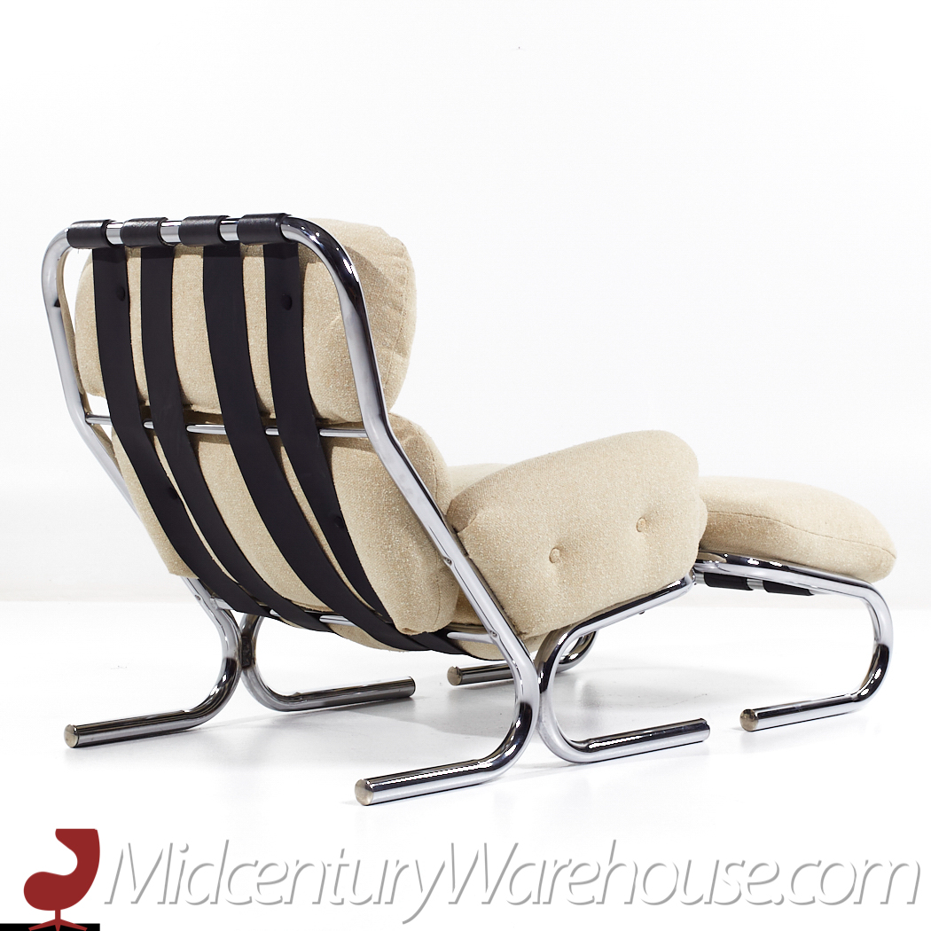 Milo Baughman for Directional Mid Century Chrome Chair and Ottoman Set