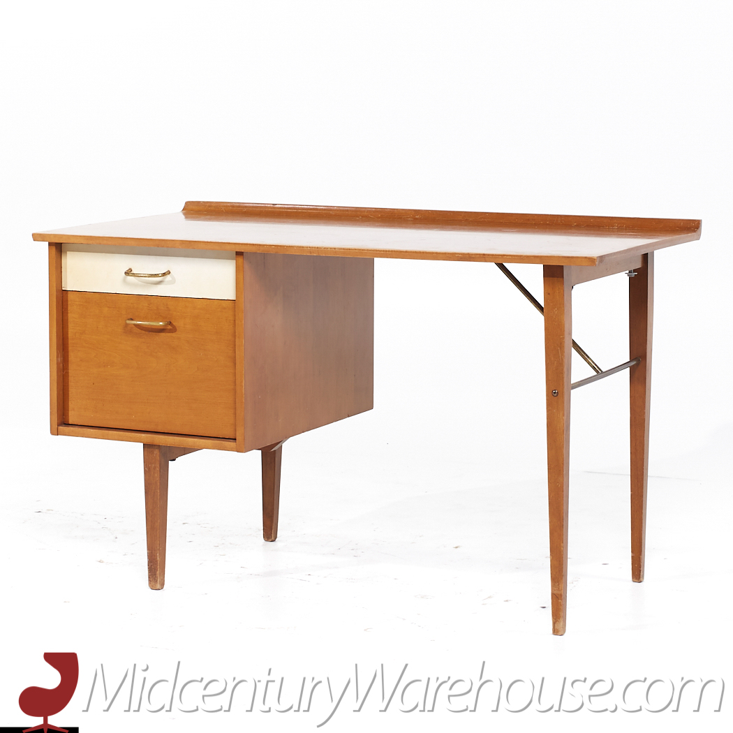 Milo Baughman for Murray Mid Century Maple and Brass Desk
