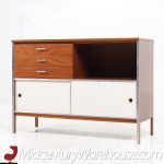 Paul Mccobb for Calvin Mid Century Walnut and Stainless Steel Sliding Door Credenza