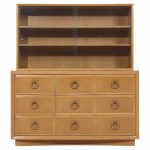 T.h. Robsjohn Gibbings for Widdicomb Modern Mid Century Maple and Brass Credenza with Hutch
