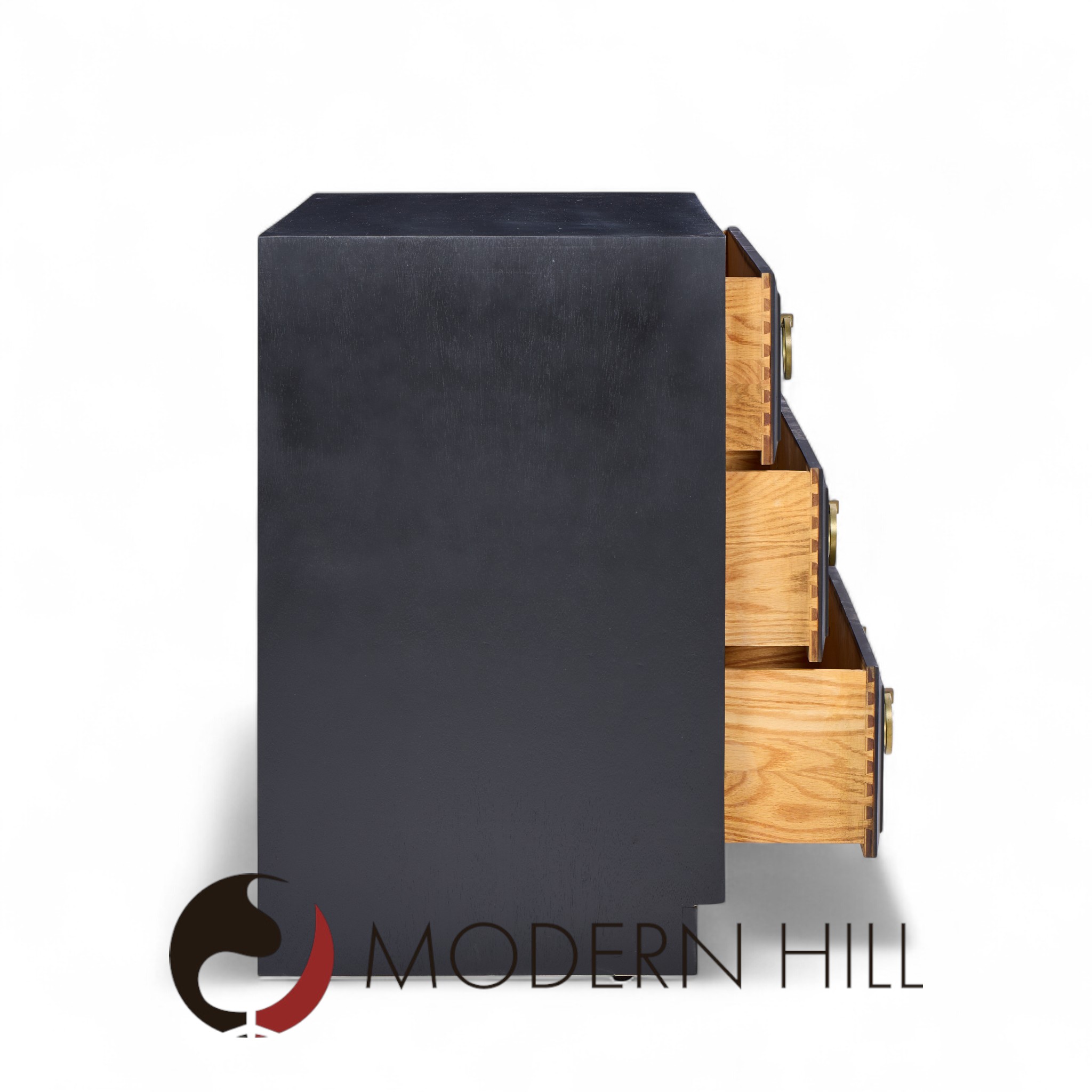 T.h. Robsjohn Gibbings for Widdicomb Modern Mid Century Maple and Brass Three Drawer Chest - Pair