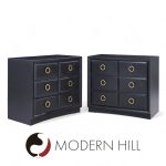 T.h. Robsjohn Gibbings for Widdicomb Modern Mid Century Maple and Brass Three Drawer Chest - Pair