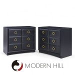 T.h. Robsjohn Gibbings for Widdicomb Modern Mid Century Maple and Brass Three Drawer Chest - Pair