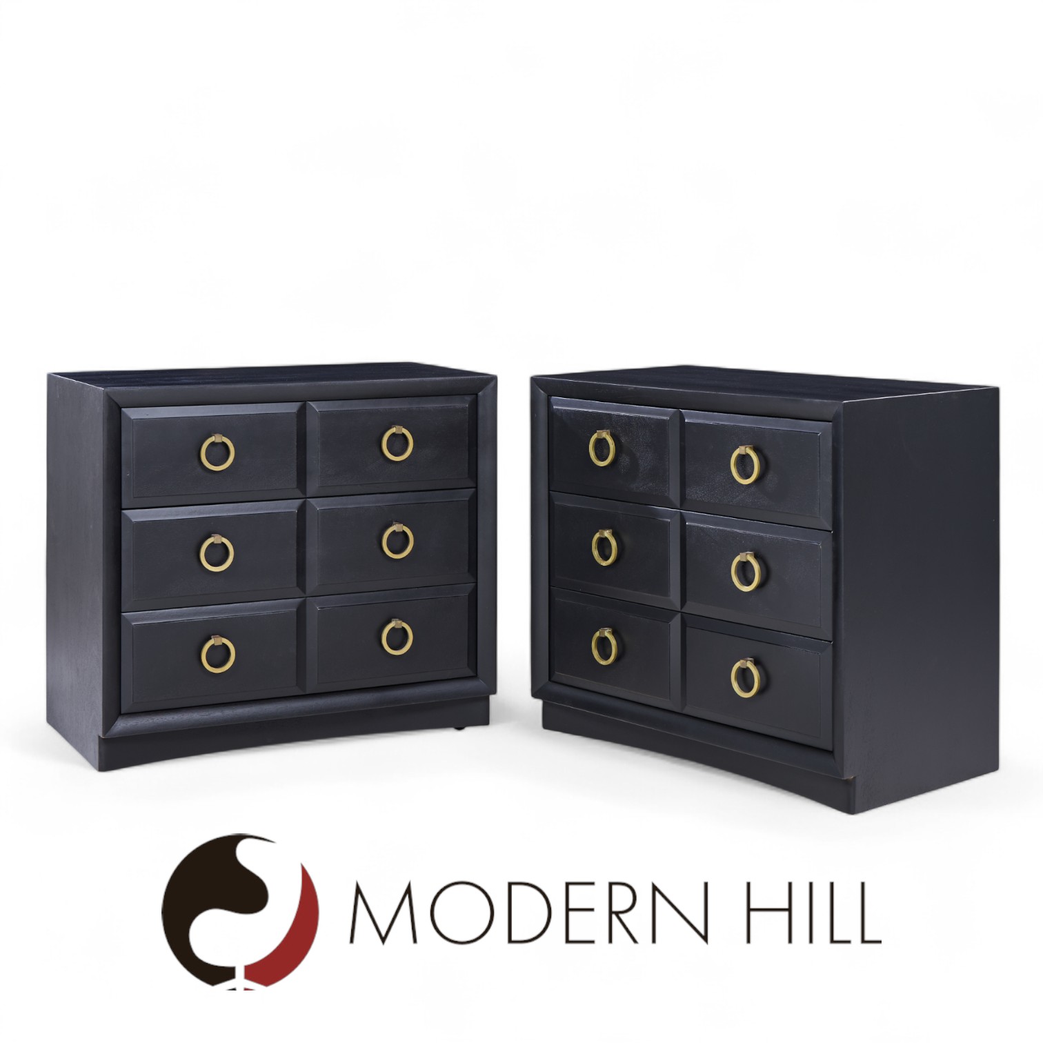 T.h. Robsjohn Gibbings for Widdicomb Modern Mid Century Maple and Brass Three Drawer Chest - Pair