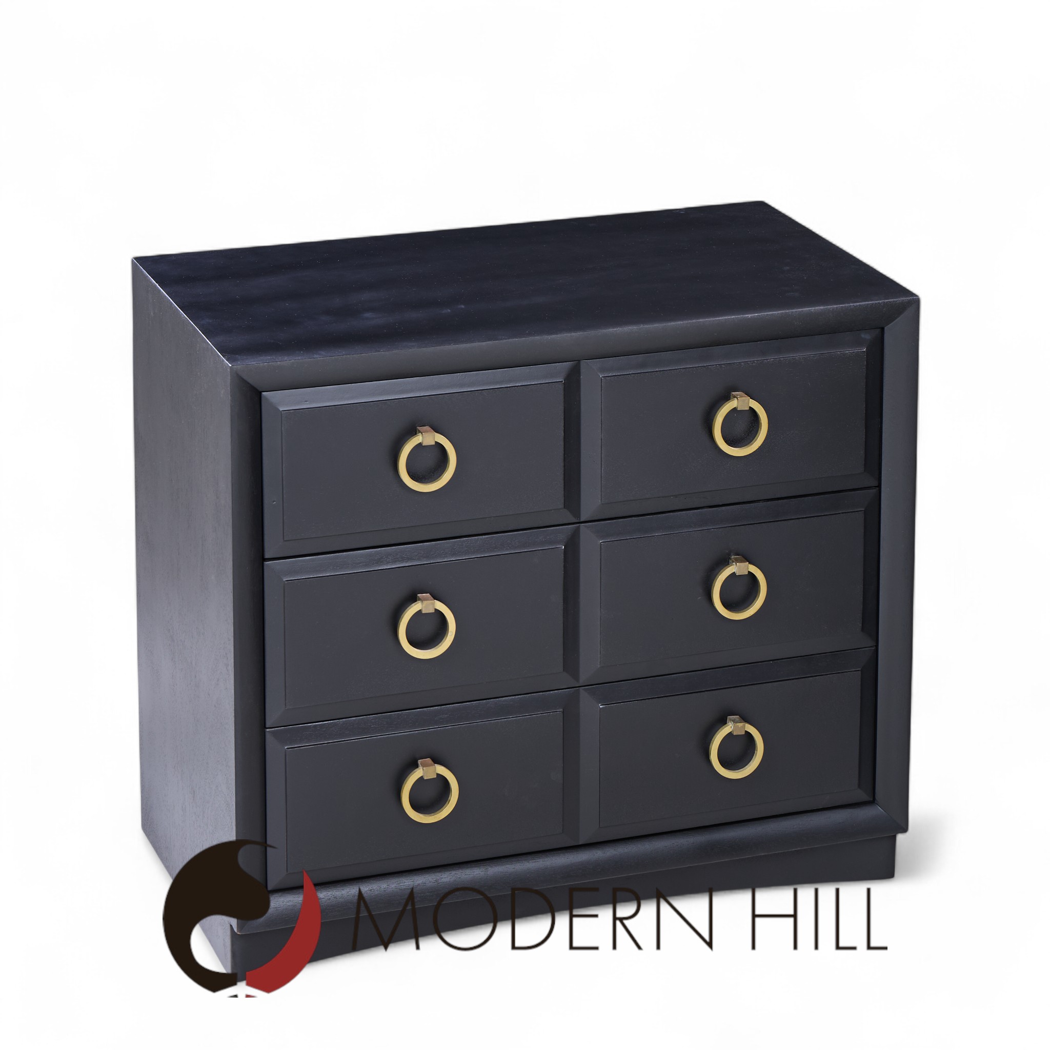 T.h. Robsjohn Gibbings for Widdicomb Modern Mid Century Maple and Brass Three Drawer Chest - Pair