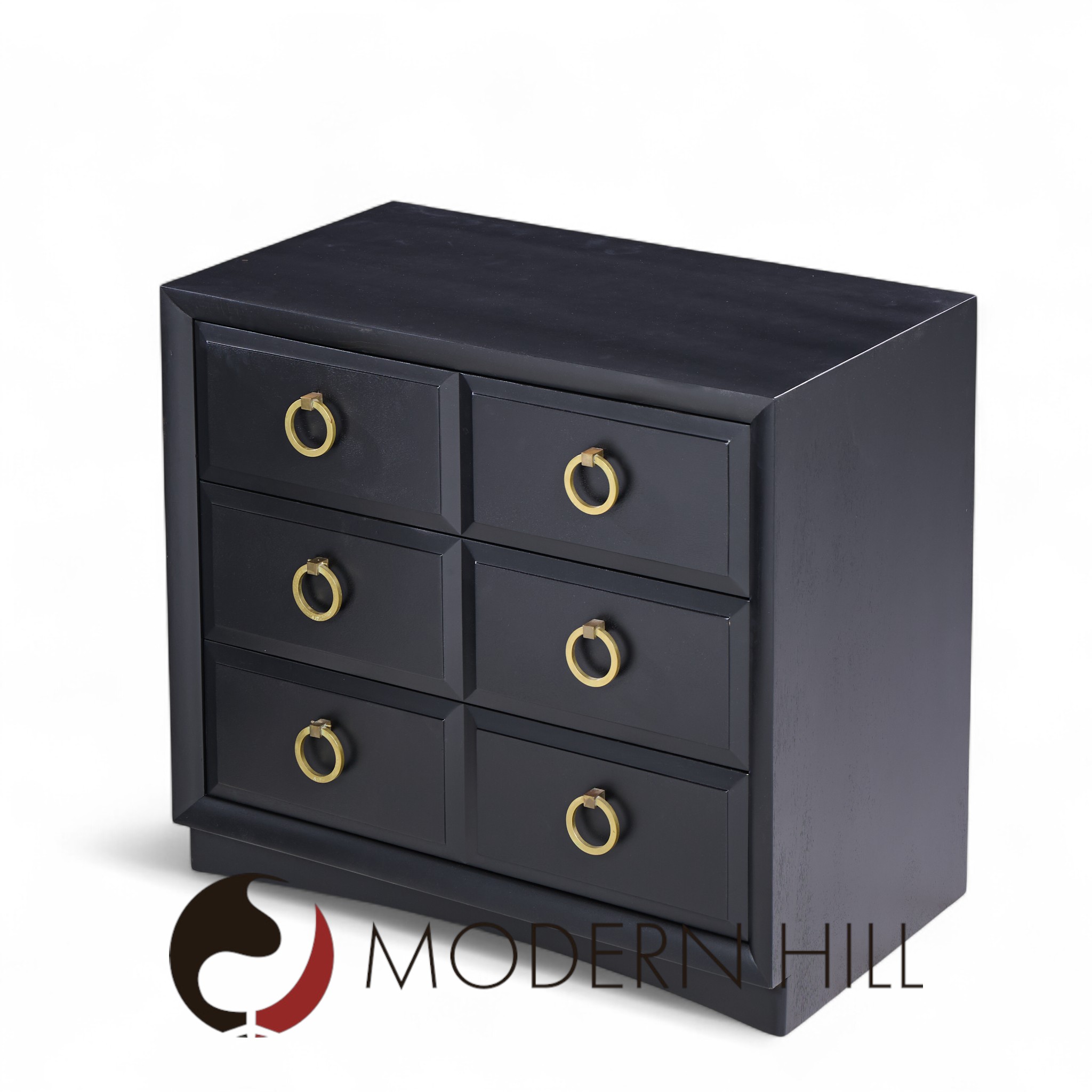 T.h. Robsjohn Gibbings for Widdicomb Modern Mid Century Maple and Brass Three Drawer Chest - Pair