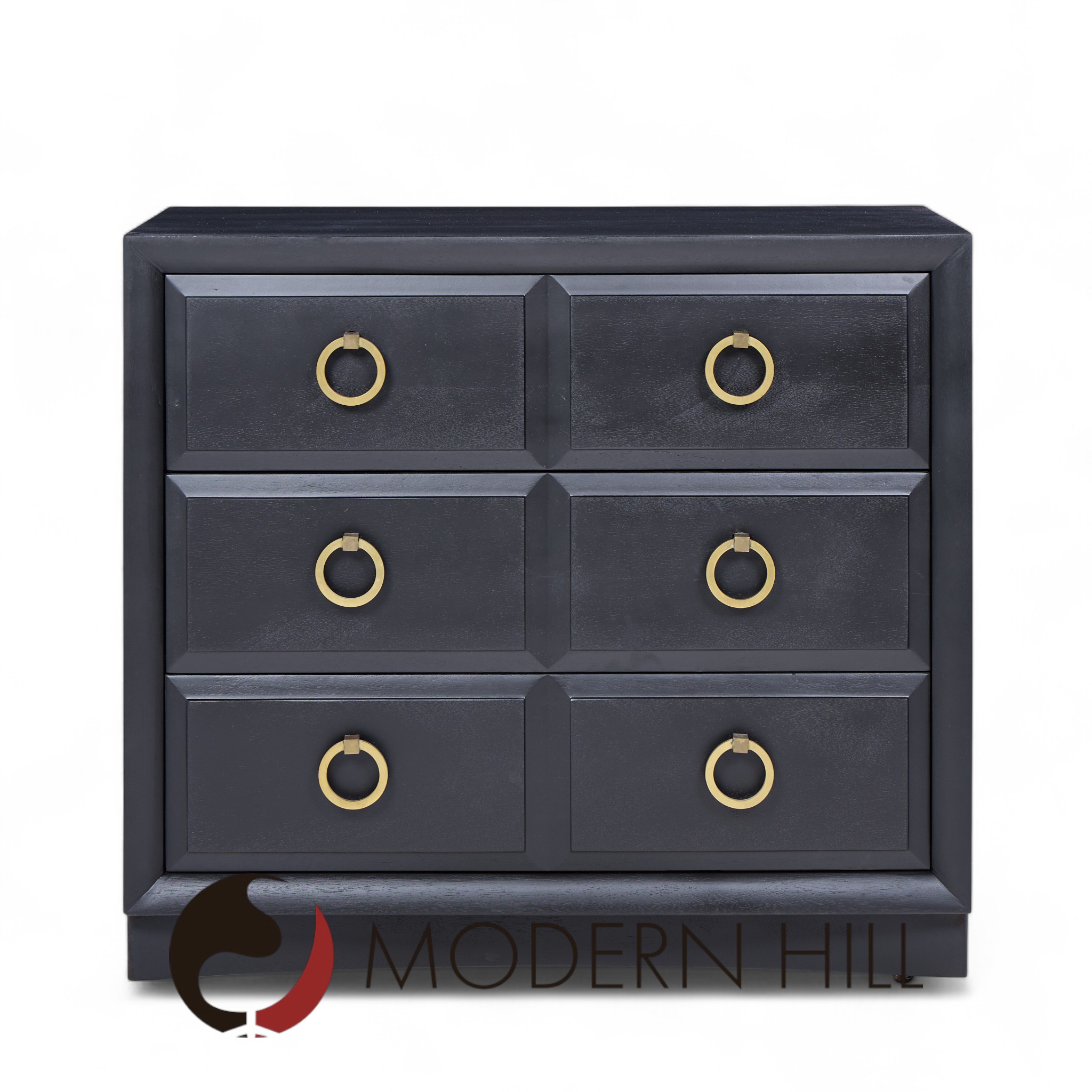 T.h. Robsjohn Gibbings for Widdicomb Modern Mid Century Maple and Brass Three Drawer Chest - Pair