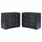 T.h. Robsjohn Gibbings for Widdicomb Modern Mid Century Maple and Brass Three Drawer Chest - Pair
