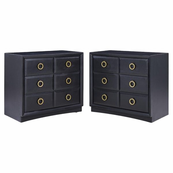 T.h. Robsjohn Gibbings for Widdicomb Modern Mid Century Maple and Brass Three Drawer Chest - Pair