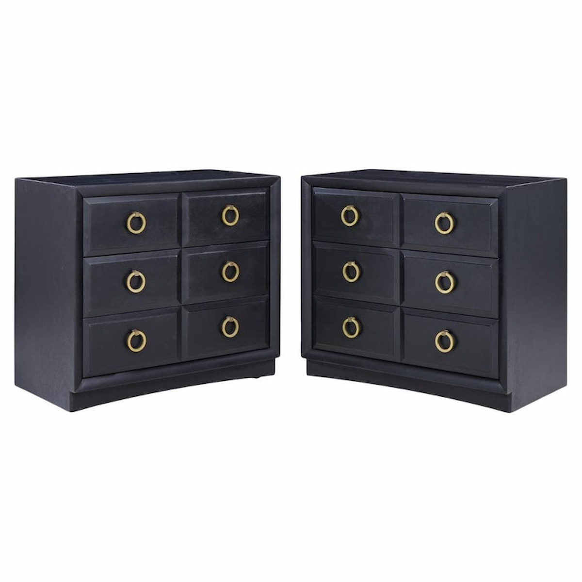 T.h. Robsjohn Gibbings for Widdicomb Modern Mid Century Maple and Brass Three Drawer Chest - Pair